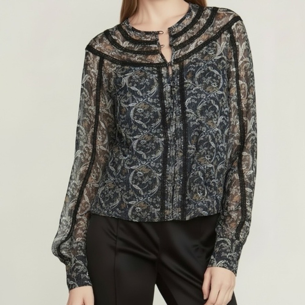 Veronica Beard Silk Blend Metallic Sheer Unlined Top 4 Romantic Dark Academia